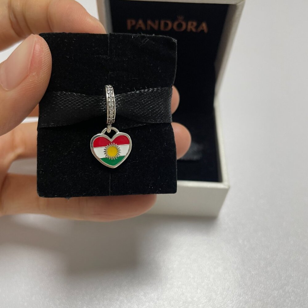 Pandora Kurdistan Flag Heart Dangle Charm s925 Sterling Silver